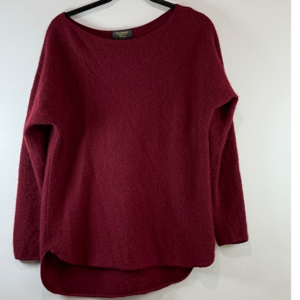 Charter Club Luxury Cashmere Sweater Burgundy Boat Neck High Low Pullover Medium